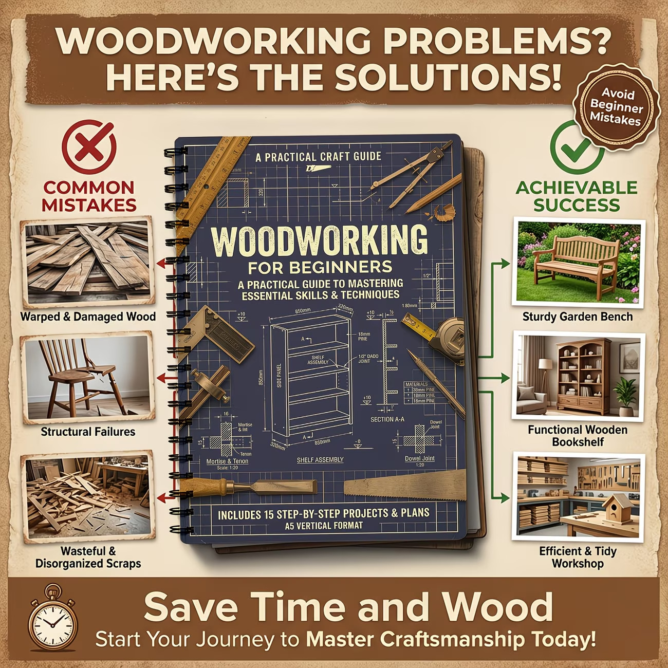 Woodworking Book - Vintage Sturdy Coil Bound A5 Woodworking